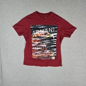 Armani Exchange Men Shirt M Red Graphic Armani Logo Tee Short Sleeve